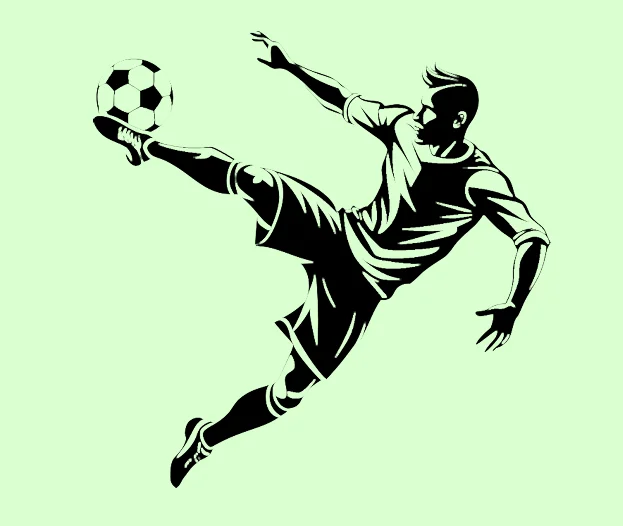 Silhouette of a football player striking the ball with precision, representing skill, movement, match performance, and competitive football action.